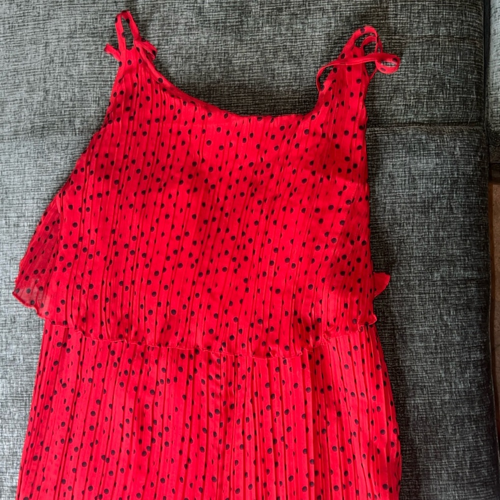 ELOQUII RED & Black JUMPSUIT W PLEATS & POLKA DOTS.